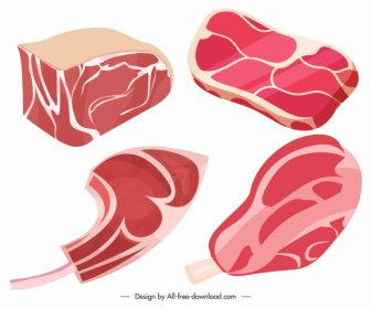 Raw Meat Icons Beef Fillet Lamp Chop Sketch