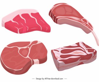 Raw Meat Icons Colored 3d Sketch