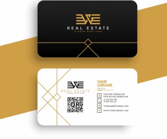 Real Estate Business Card Template Modern Contrast Geometric Stylized Texts Decor