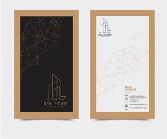 Real Estate Business Card  Templates Architecture Logotype Geometric Connection Lines Sketch