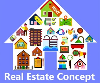 real estate concept design with various houses shapes
