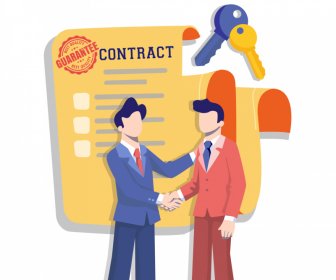 real estate handover design elements businessmen contract keys sketch