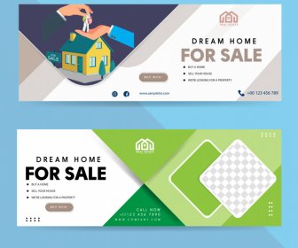 Real Estate Home Sale Facebook Cover Web Banner Elegant Bright Geometric House Handover Decor