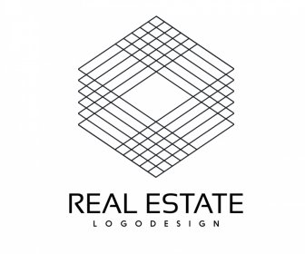 логотип недвижимости черно-белый 3d геометрический стек слоев контур