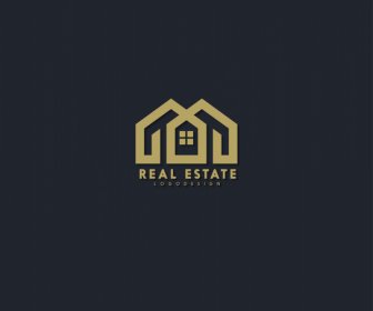 Immobilien-Logo-Vorlage Dunkle Wohnung Fenster Stilisierung Skizze
