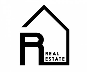 Templat Logo Real Estat Garis Gaya Rumah Teks Siluet Datar
