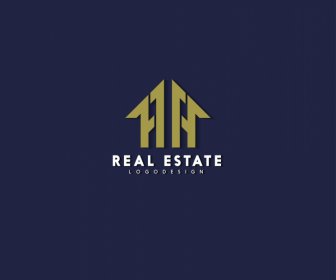 Template Logo Real Estat Desain Teks Rumah Bergaya Datar Simetris