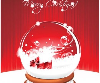 Realistic Christmas Snow Globe With Christmas Gift In It Vector