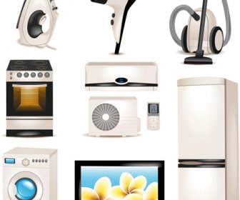 Realistic Household Appliances Vector Illustration
