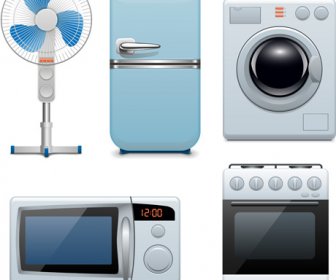 Realistic Household Appliances Vector Illustration