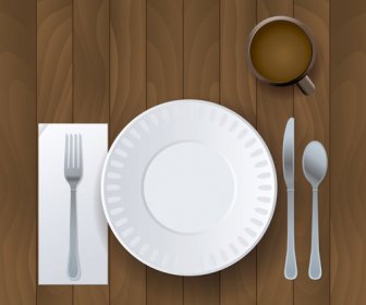 Realistis Piring Dan Sendok Garpu Vector Set