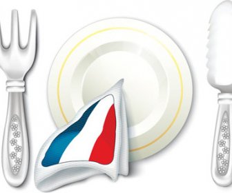 Realistis Piring Dan Sendok Garpu Vector Set