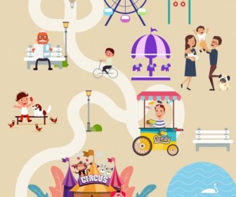 Recreational Park Layout Background Colored Cartoon Design