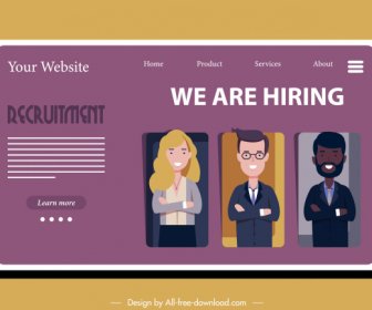 Recruitment Web Page Template Candidates Sketch Cartoon Characters