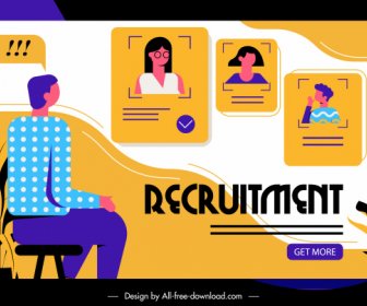 Recruitment Web Poster Colored Flat Cartoon Sketch