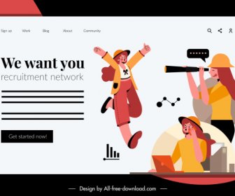 Modelo De Página Web De Recrutamento Pessoas Esboçam Design De Desenho Animado