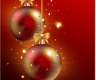Red And Orange Abstract Christmas Balls On Red Background Vector