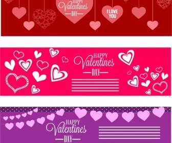 Red And Violet Valentine Banners Collection Hearts Decoration