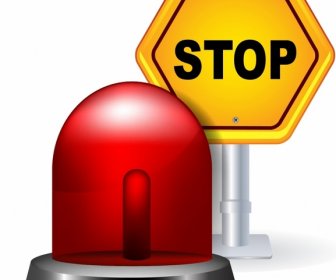 red flashing emergency light and stop