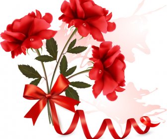 Red Flower With Ribbon Design Vector