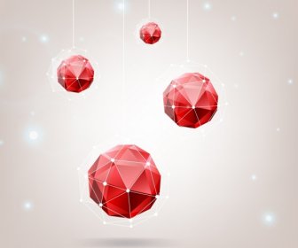 Red Gems Background 3d Polygonal Decoration Hanging Objects