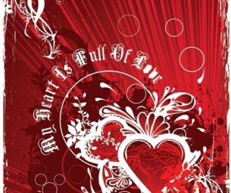 Hati Merah Grunge Swirls Poster Valentine Hari Vektor