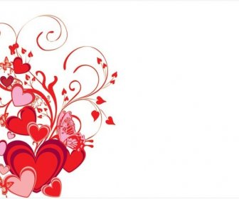 赤いハートと蝶花カール デザイン ポスター バレンタイン ベクトル