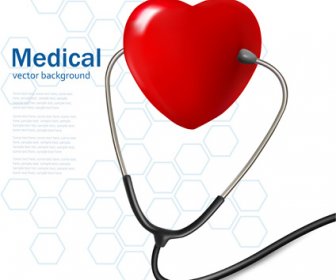 Kırmızı Kalp Ve Stetoskop Tasarlamak Vektör
