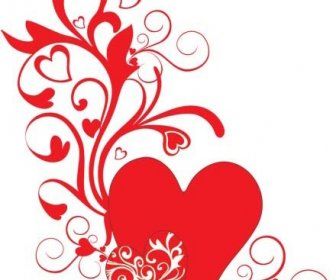 Hati Merah Bunga Ikal Desain Valentine Hari Vektor