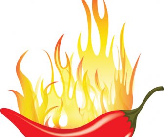 Red Hot Pepper With Fire Vector