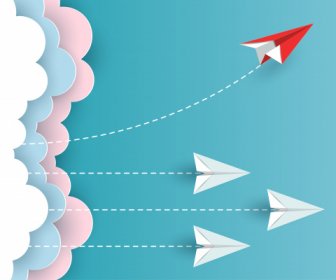 Red Paper Plane Changing Direction From White Up To The Sky New Idea Different Business Concepts Courage To Risk Leadership Illustration Cartoon Vector