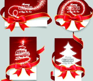 赤いリボンのクリスマス カードのデザインのベクトル