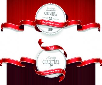 Red Ribbon Christmas Cards Design Vector