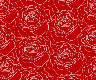 Red Rose Pattern Outline Repeating Decoration