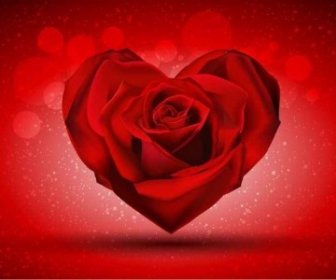 Mawar Merah Bentuk Jantung Mengkilap Vektor