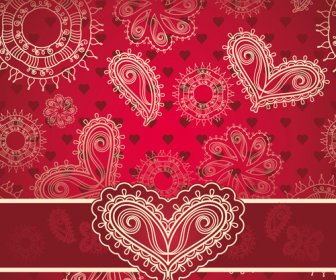 Roten Stil Herz Mit Valentine Tag Vektor