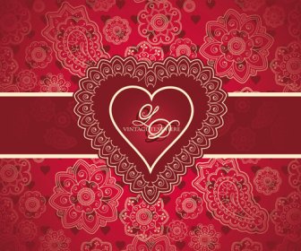 Red Style Heart With Valentine Day Vector