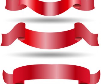 Red Swirled Ribbon Sets On White Background