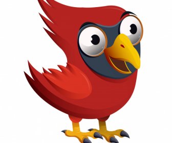 Vermelho Whiskered Pássaro ícone Engraçado Desenho Animado Design