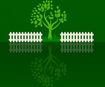 отражение зеленое дерево сада фон белым забором украшения