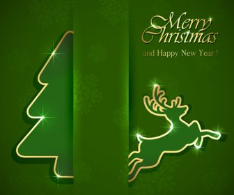 Reindeer Christmas Green Background Vector