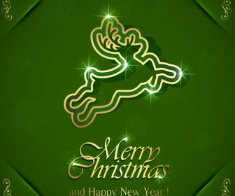 Reindeer Christmas Green Background Vector