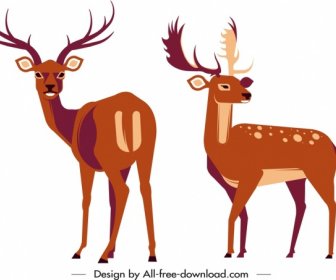 Reindeer Icons Classical Design Cartoon Sketch