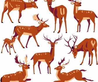 Reindeer Icons Collection Cute Cartoon Characters Sketch