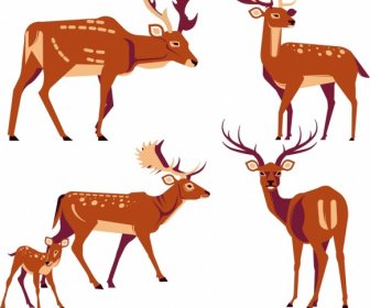 Reindeer Icons Cute Cartoon Characters Sketch