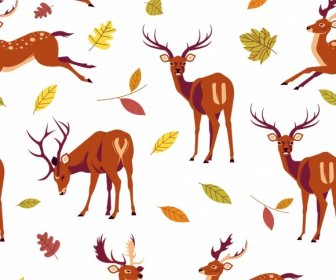 Reindeer Pattern Cute Cartoon Design Leaves Decor
