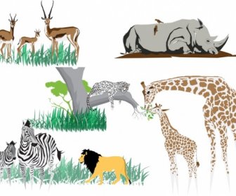 Reindeer Rhino Zebra Panther Giraffe Icons Collection