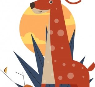馴鹿野生動物繪畫五顏六色的平面設計