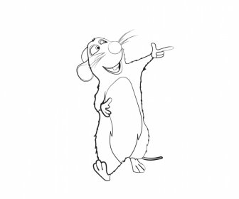 Remy Ratatouille Symbol Schwarz Weiß Dynamische Zeichentrickfigur Umriss