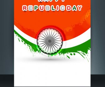 波のインドの旗の設計のための共和国日トリコロール パンフレット テンプレート